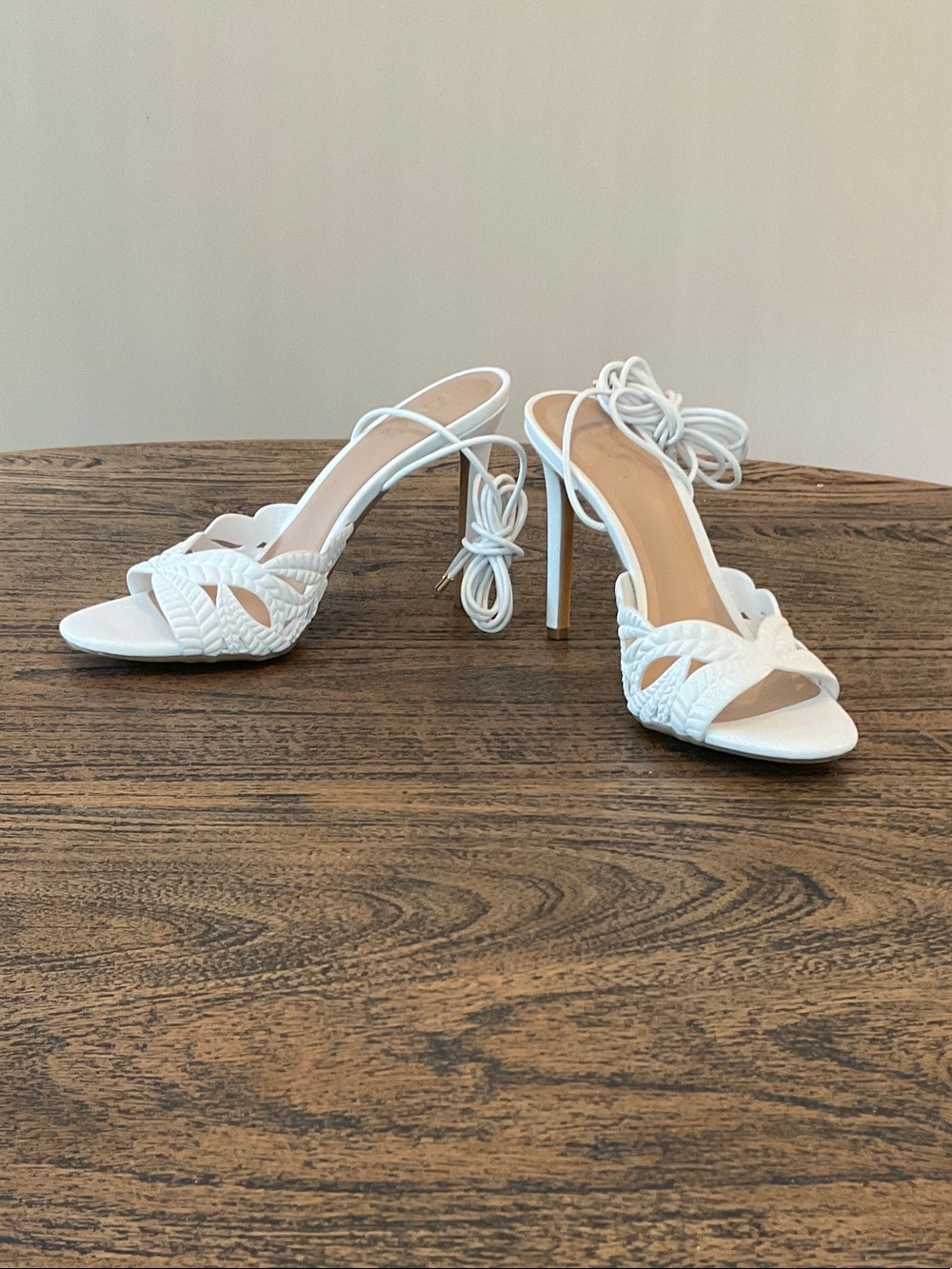 INC International Concepts White Braided Lace-Up Stiletto Sandals